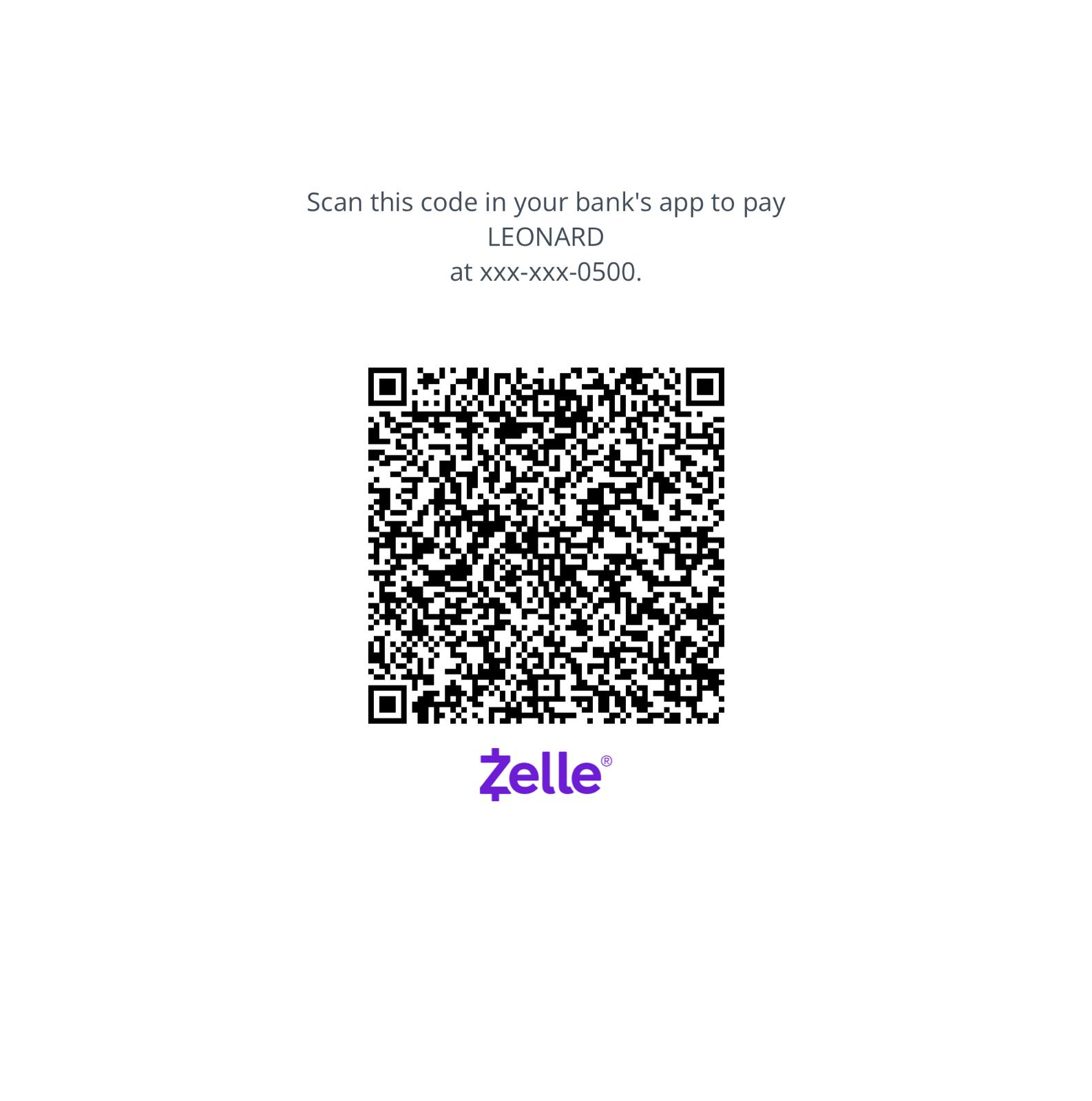 Zelle QR code for LEONARD